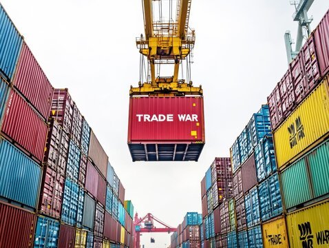 Operaciones portuarias chinas con grúas para contenedores en las rutas comerciales China-EE.UU./UE