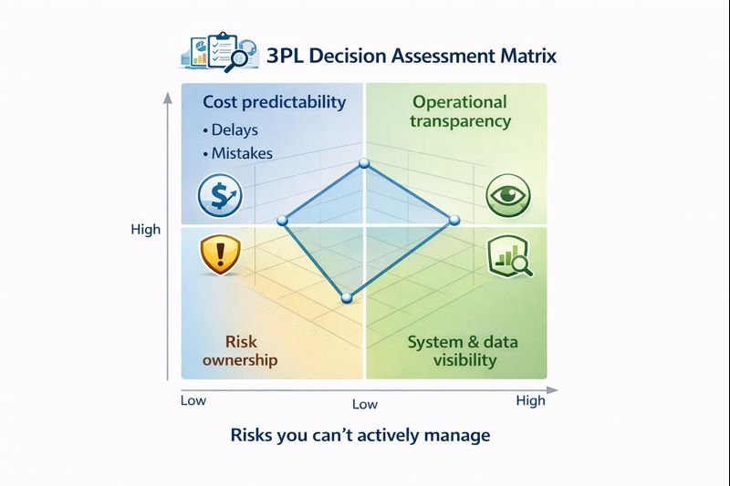 إطار تقييم شريك 3PL: حدود التحكم، والتقييم رباعي الأبعاد، واختبار الإجهاد قبل الالتزام