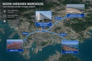 Fast order fulfillment and daily air freight dispatch at HUIXIN Shenzhen warehouse for global e-commerce shipping.