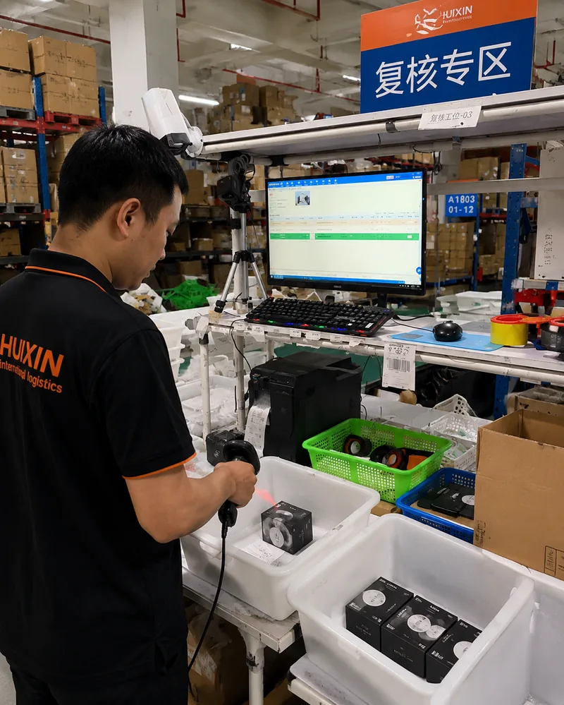 Cloud fulfillment scan and label station at HUIXIN e-commerce warehouse