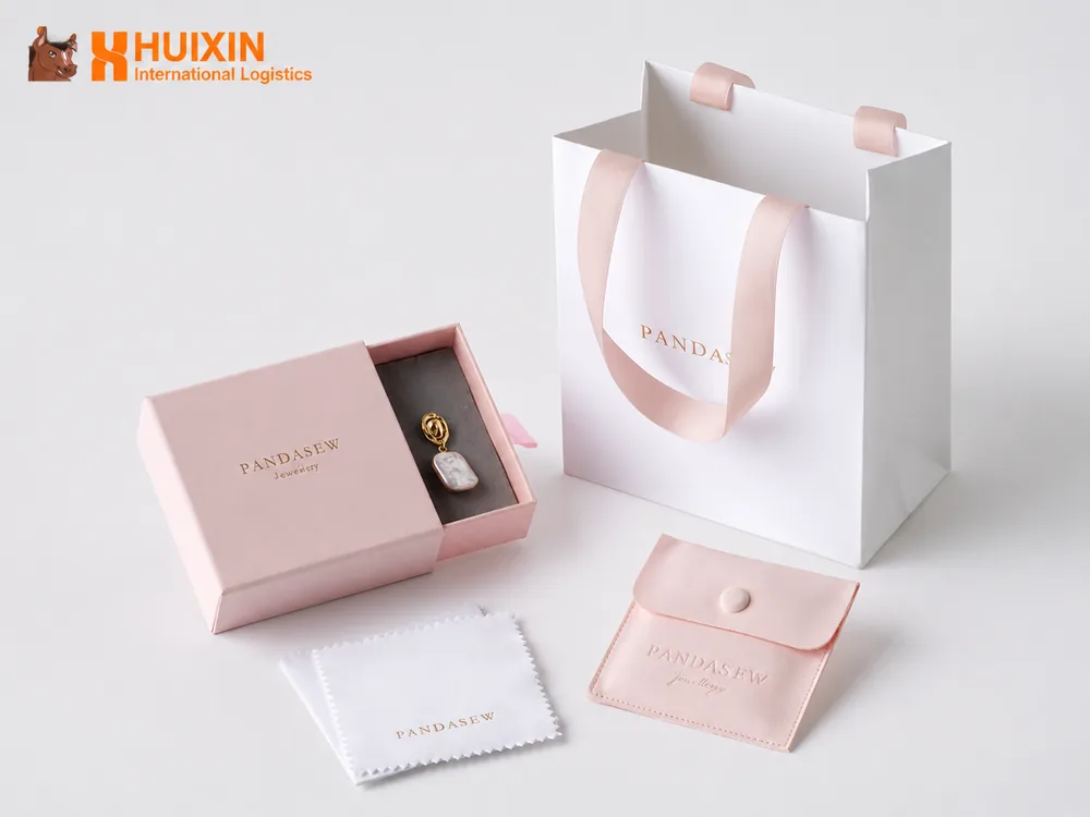 Jewelry and fashion accessories packed in individual branded packaging for order fulfillment