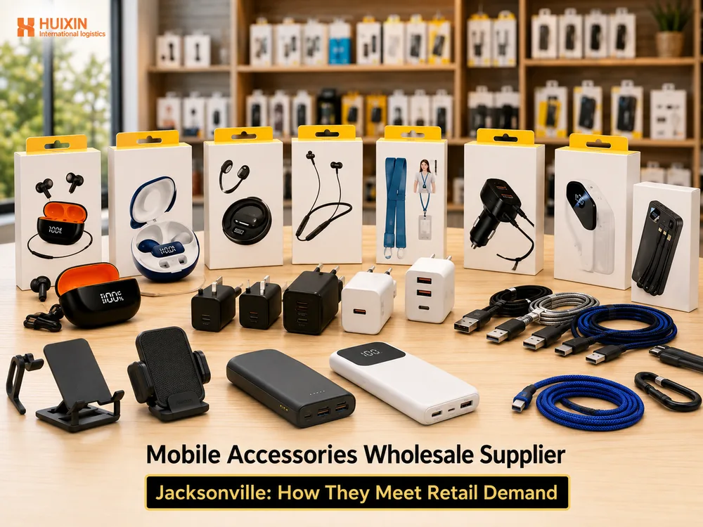Mobile accessories sorted by SKU at HUIXIN 3PL warehouse in China