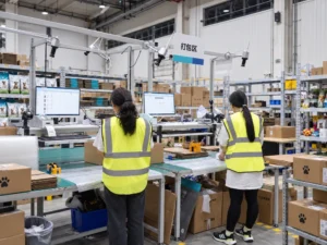 3PL warehouse packing area for pet product order fulfillment and shipping from China