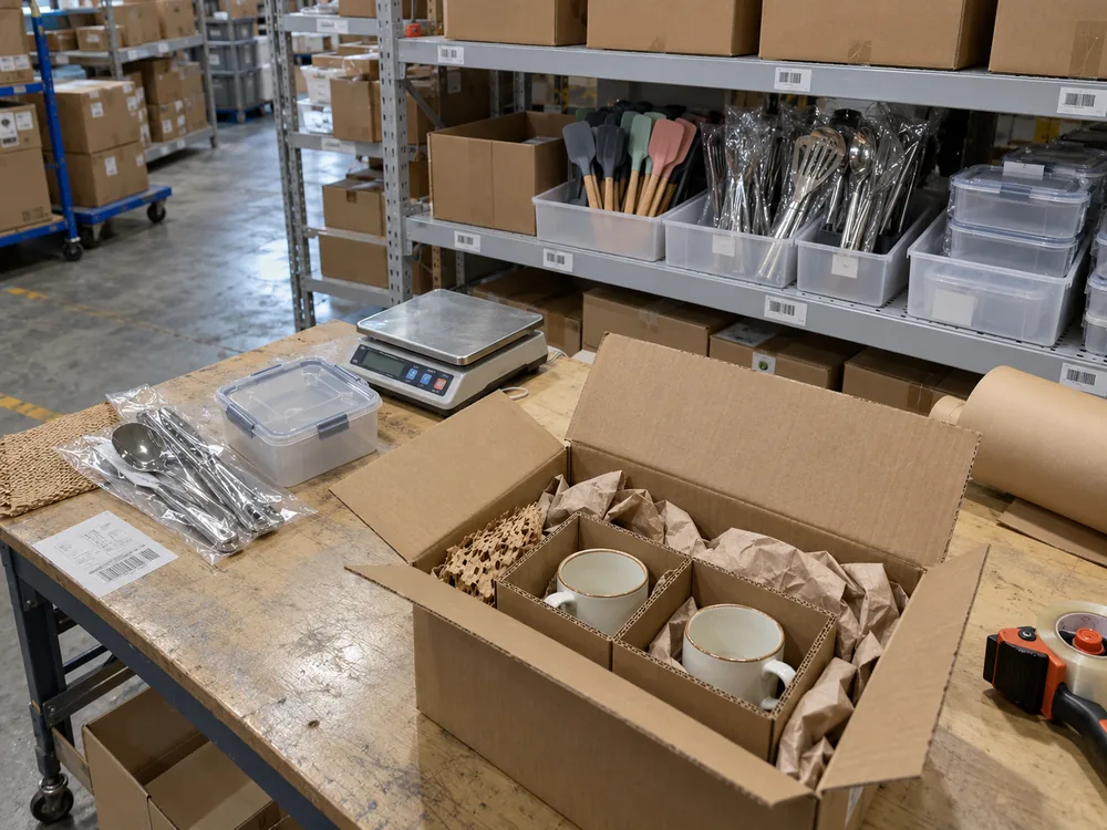 Stationery and journaling supplies sorted into order trays at a HUIXIN 3PL China warehouse